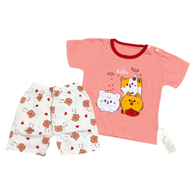 ست تیشرت و شورتک دخترانه وارداتی طرح پیشی 